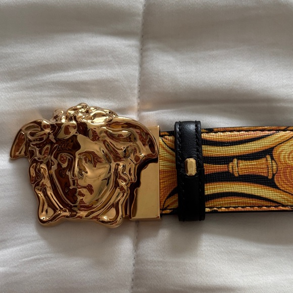 Versace Black and Gold Medusa Buckle Belt